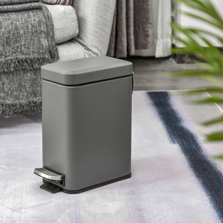 5L Rectangular Compact Bin Steel Body Removable Bucket Quiet-Close Lid w/ Pedal Lid Rubbish Trash Can Home Office Bedroom Bathro