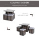 5PC Dining Set Garden Patio Wooden Set 4 Storage Stools Footrest Ottoman with Cushions + 1 Table Space Saving Design Indoor Outd