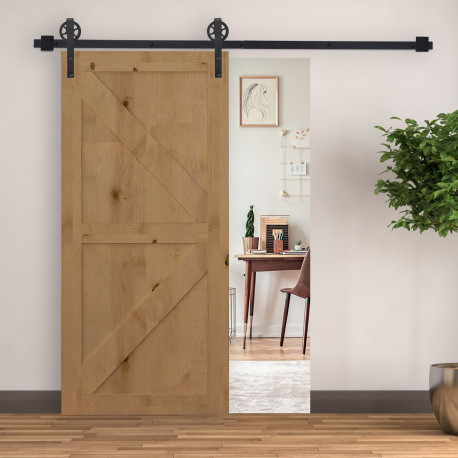 6.6 FT/ 2000mm Carbon Steel Sliding Barn Door Kits Hardware Closet Set Track System for Single Wooden Door Industrial Wheel Styl