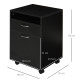 60cm Storage Cabinet with Drawer, Open Shelf, Metal Handles and 4 Wheels, Office Home Organiser Mobile Printer, Black