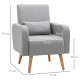 Accent Chair, Linen-Touch Armchair, Upholstered Leisure Lounge Sofa for Living Room, Club Chair with Wooden Frame, Grey