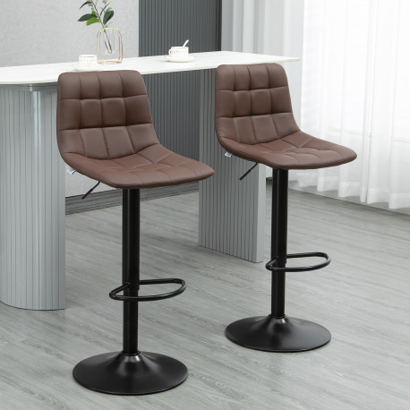 Adjustable Bar Stools Set of 2, Swivel PU Leather Upholstered Barstools with Tufted Seat and Back, Breakfast Bar Chairs for Kitc