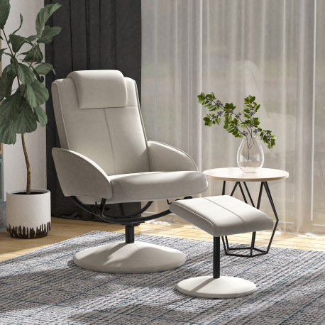 Recliner Chair and Footstool, Swivel PU Leather Upholstered Armchair with Footstool and Adjustable Backrest for Living Room, Bed