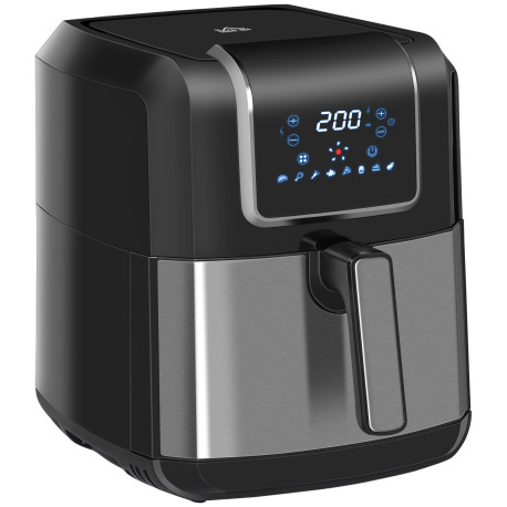 6.5L Single Basket Air Fryer, 80-200°C Temperature, Black and Grey