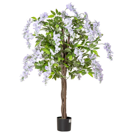 Artificial Realistic Wisteria Flower Tree Faux Decorative Plant in Nursery Pot for Indoor Outdoor Décor, 110cm