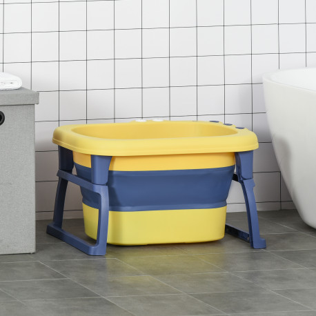 Baby Bathtub for 0-6 Years Collapsible Non-Slip Portable with Stool Seat for Newborns Infants Toddlers Kids - Yellow