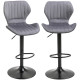 Bar Stool Set of 2 Velvet-Touch Fabric Adjustable Height Swivel Counter Chairs with Footrest, Grey