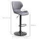 Bar Stool Set of 2 Velvet-Touch Fabric Adjustable Height Swivel Counter Chairs with Footrest, Grey