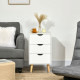 Bedside Table, Bedside Cabinet with 3 Drawers, Small Side Table with Wood Legs and Cut-out Handles for Bedroom, White