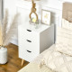 Bedside Table, Bedside Cabinet with 3 Drawers, Small Side Table with Wood Legs and Cut-out Handles for Bedroom, White