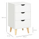 Bedside Table, Bedside Cabinet with 3 Drawers, Small Side Table with Wood Legs and Cut-out Handles for Bedroom, White