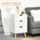 Bedside Table, Bedside Cabinet with 3 Drawers, Small Side Table with Wood Legs and Cut-out Handles for Bedroom, White