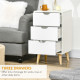 Bedside Table, Bedside Cabinet with 3 Drawers, Small Side Table with Wood Legs and Cut-out Handles for Bedroom, White