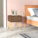 Bedside Table with Drawer, Wooden Nightstand, Modern Sofa Side Table with Gold Tone Metal Legs for Bedroom