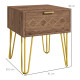 Bedside Table with Drawer, Wooden Nightstand, Modern Sofa Side Table with Gold Tone Metal Legs for Bedroom