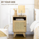 Bedside Table with Rattan Element, Side End Table with Shelf and Cupboard, 39cmx35cmx60cm, Natural