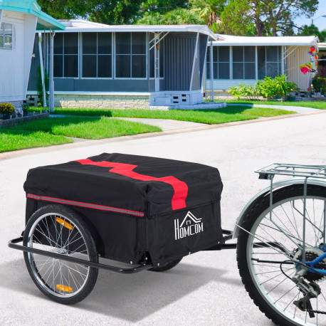 Two-Wheel Bicycle Large Cargo Wagon Trailer Oxford Fabric, Folding Storage, & Removable Cover, Red&Black