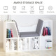 Bookcase Storage Shelf with Cushioned Reading Seat, Cube Bookshelf Organizer for Bedroom Living Room, White