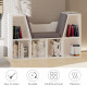 Bookcase Storage Shelf with Cushioned Reading Seat, Cube Bookshelf Organizer for Bedroom Living Room, White