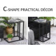 C Shape Bedside Table w/Metal Frame Marble-Effect Top Sofa Narrow Snack End Table for Living Room, Black