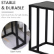 C Shape Bedside Table w/Metal Frame Marble-Effect Top Sofa Narrow Snack End Table for Living Room, Black