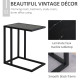 C Shape Bedside Table w/Metal Frame Marble-Effect Top Sofa Narrow Snack End Table for Living Room, Black