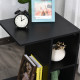 C-Shape End Table Unique Storage Unit w/ 2 Shelves 4 Wheels Freestanding Home Furniture Cabinet Square Black