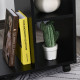 C-Shape End Table Unique Storage Unit w/ 2 Shelves 4 Wheels Freestanding Home Furniture Cabinet Square Black