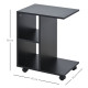 C-Shape End Table Unique Storage Unit w/ 2 Shelves 4 Wheels Freestanding Home Furniture Cabinet Square Black