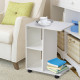 C-Shape End Table Unique Storage Unit w/ 2 Shelves 4 Wheels Freestanding Home Furniture Cabinet Square White