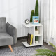 C-Shape End Table Unique Storage Unit w/ 2 Shelves 4 Wheels Freestanding Home Furniture Cabinet Square White