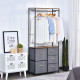 Chest of Drawers with Coat rack Steel Frame 5 Drawers  Bedroom Hallway Home Furniture Black Brown