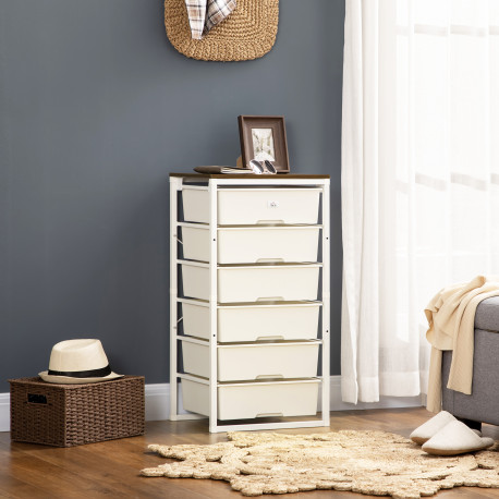 Bedroom Chest of Drawers, 6-Drawer Dresser, Tall Storage Drawer Unit with Steel Frame for Living Room, White