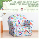 Children Armchair Kids Sofa Tub Chair Seat Cartoon Dinosaur Pattern Bedroom Flannel Wooden Frame Non-slip Playroom Seater