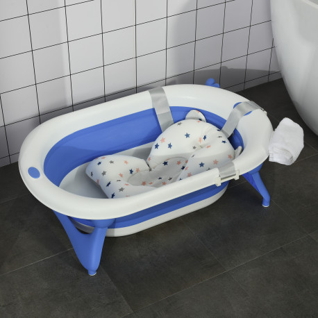 Baby's Bathing Bliss: Foldable Tub with Cushioned Ergonomics, Temperature Guide, Non-Slip, Portable, 0-3 Years, Azure Blue | Aos