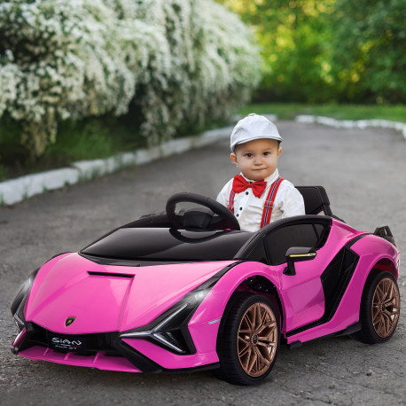 Lamborghini Sian Licensed 12V Kids Electric Ride On Car 2 Motors Toy Car with Remote Control Music Lights MP3 for 3-5 Years Pink