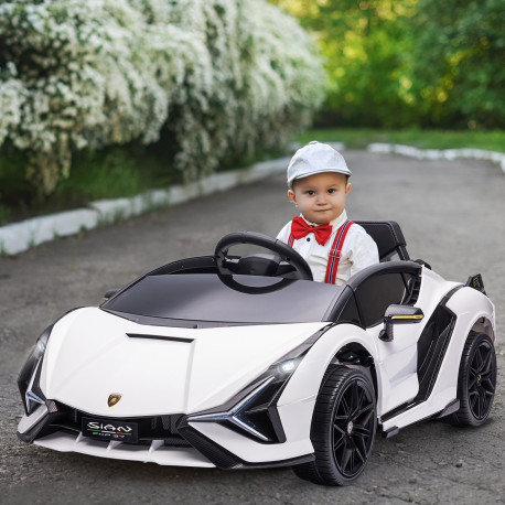 Compatible 12V Battery-powered Kids Electric Ride On Car Lamborghini SIAN Toy w/ Remote Control Lights MP3 for 3-5 Years Old Whi