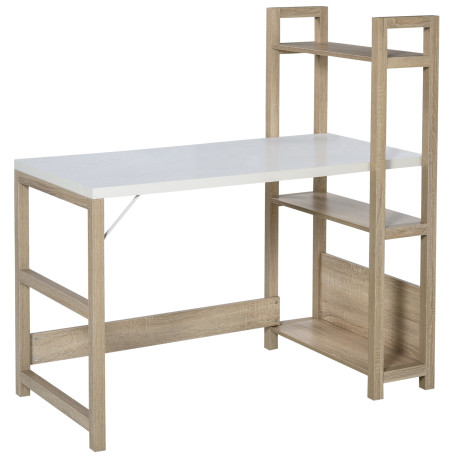 Computer Desk with 3 Tier Storage Shelves on Left or Right, 120cm Writing Table for Home Office, Study, Bedroom, White and Oak