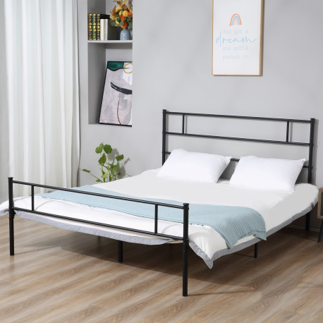 Double Metal Bed Frame Solid Bedstead Base with Headboard and Footboard, Metal Slat Support and Underbed Storage Space, Bedroom 