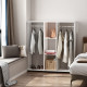 Open Wardrobe Double Mobile Storage Shelves Organizer W/6 Wheels-White