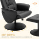 Swivel Recliner Chair with Footstool, PU Leather Armchair and Ottoman with High Back and Round Base for Living Room, Black