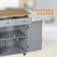 Rolling Kitchen Island on Wheels, Utility Serving Cart with Rubber Wood Top, Towel Rack, Hooks and Storage Drawers, Grey