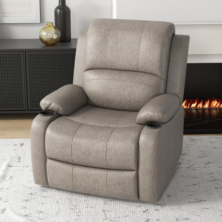 Recliner Armchair, Microfibre Reclining Chair with Adjustable Leg Rest, Cup Holder, for Home Living Room, Brown