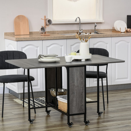 Six-Person Drop Leaf Dining Table - Grey/Black