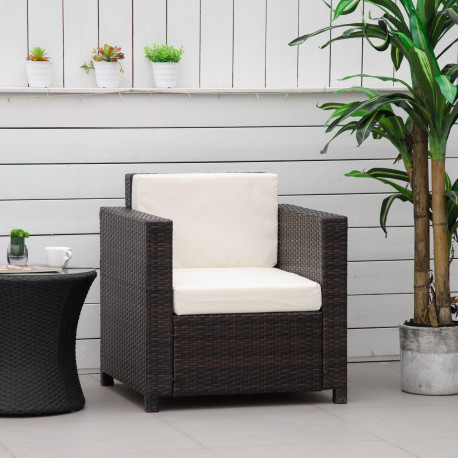 Outsunny Single Seater Rattan Chair Sofa with 10 cm Thick Padded Cushion, All-Weather PE Wicker Weave Garden Armchair with Armre