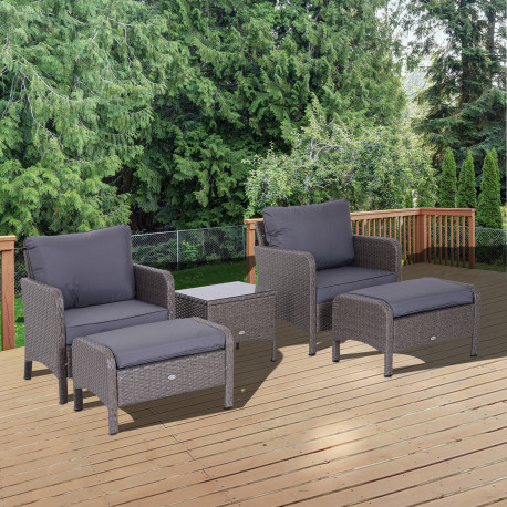 Outsunny 2-Seater Rattan Furniture Set, Steel Frame-Grey