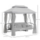 Outsunny 3 Seater Convertible Swing Chair, Outdoor Gazebo Swing Seat Bed with Double Tier Canopy, Cushioned Seat, Mesh Sidewalls