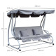 Outsunny 2-in-1 Garden Swing Seat Bed, 3 Seater Convertible Swing Chair Bench with Tilting Canopy, Cushioned Seat and 2 Pillows 