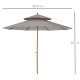 Outsunny 2.7m Elegant Wooden Frame Parasol Umbrella - Grey