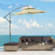 Outsunny 2.7m Garden Banana Parasol Cantilever Umbrella with Crank Handle, Double Tier Canopy and Cross Base for Outdoor, Hangin